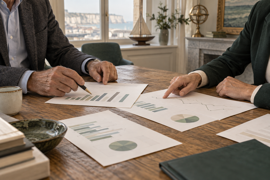 Dirigeant et conseille relisant les marges sur table